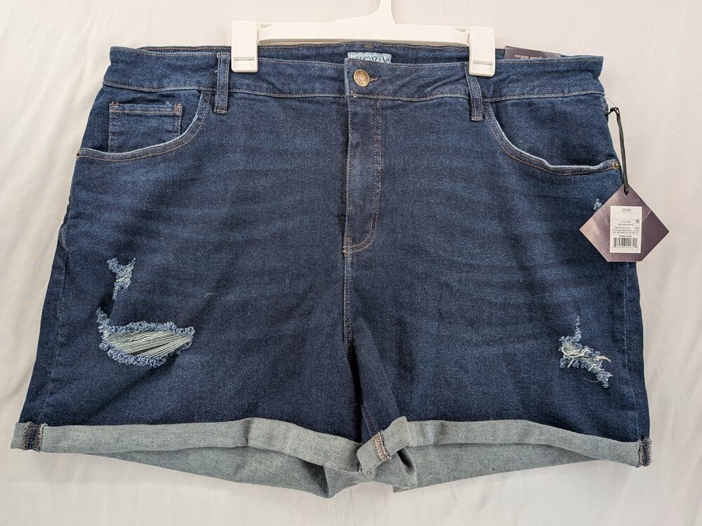 Jean Shorts Ava & Viv Distressed Dark Wash 22W Stretchy High Rise Pockets Plus